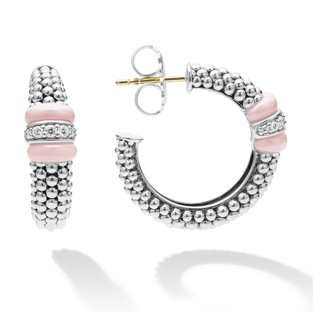 Pink Caviar Ceramic Caviar Diamond Hoop Earrings