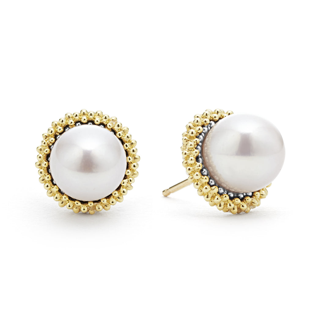 Luna 18K Gold Caviar Pearl Stud Earrings