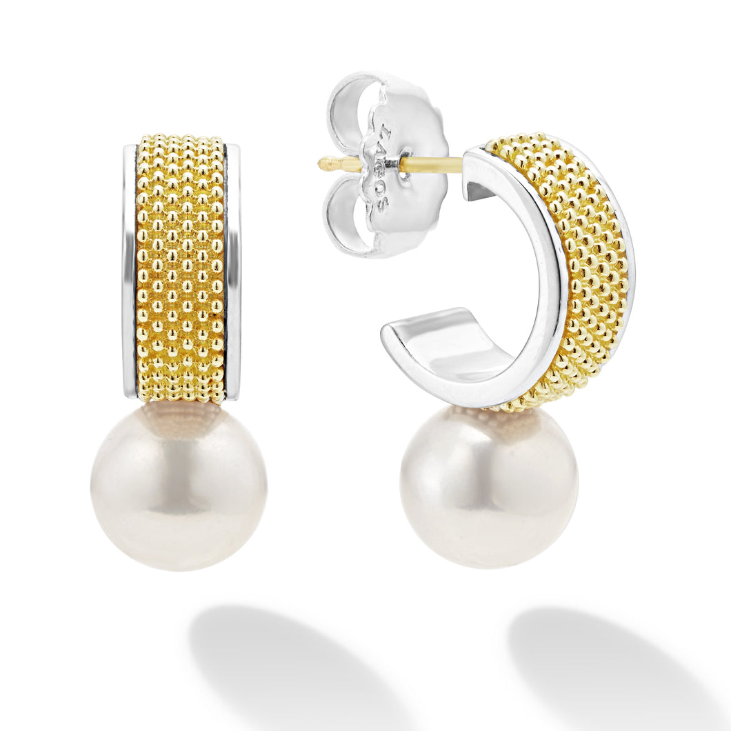 Luna Two-Tone Pearl Hoop Earrings