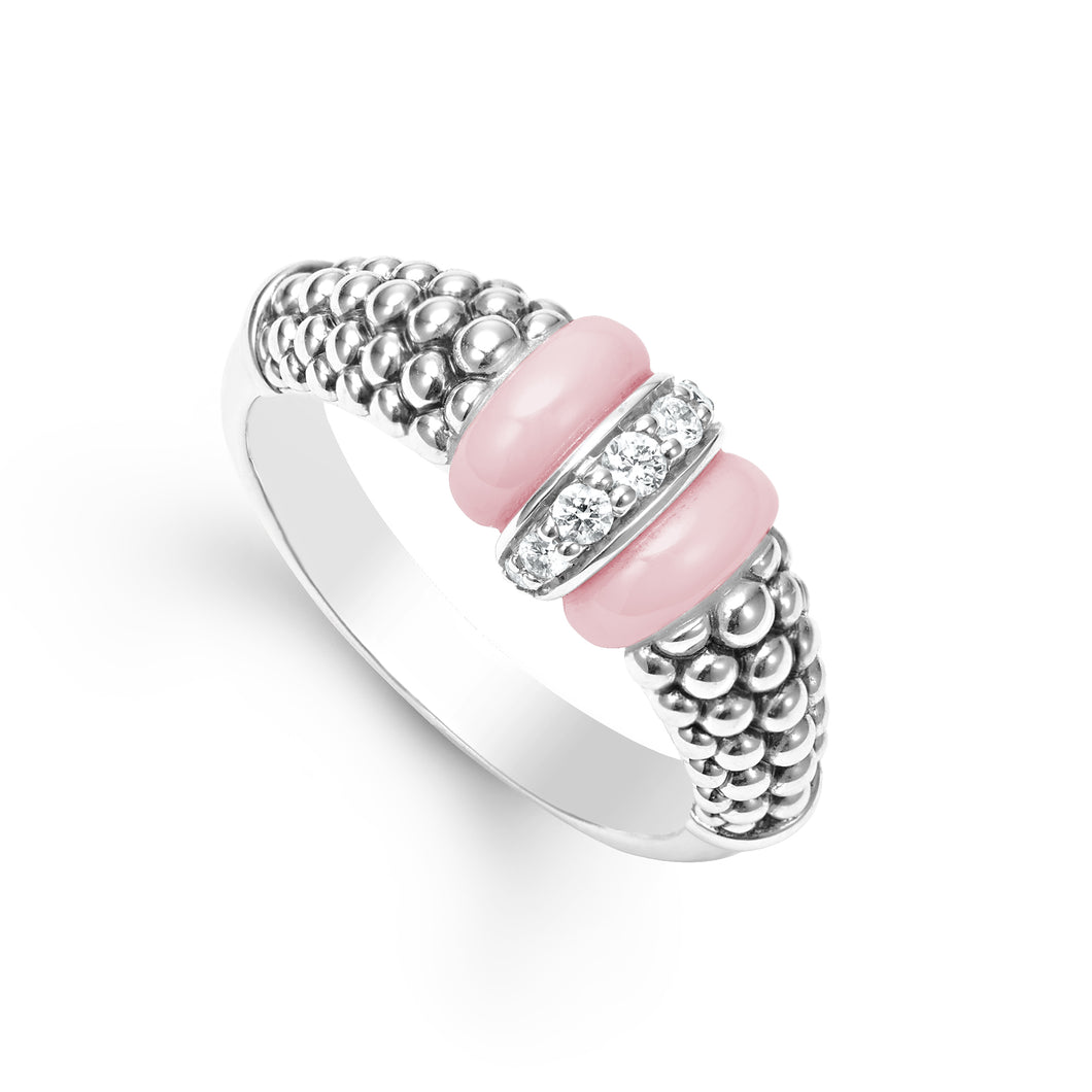 Pink Caviar Ceramic and Caviar Diamond Ring