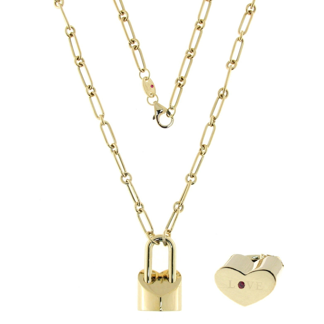 18K Yellow Gold Heart Lock Necklace