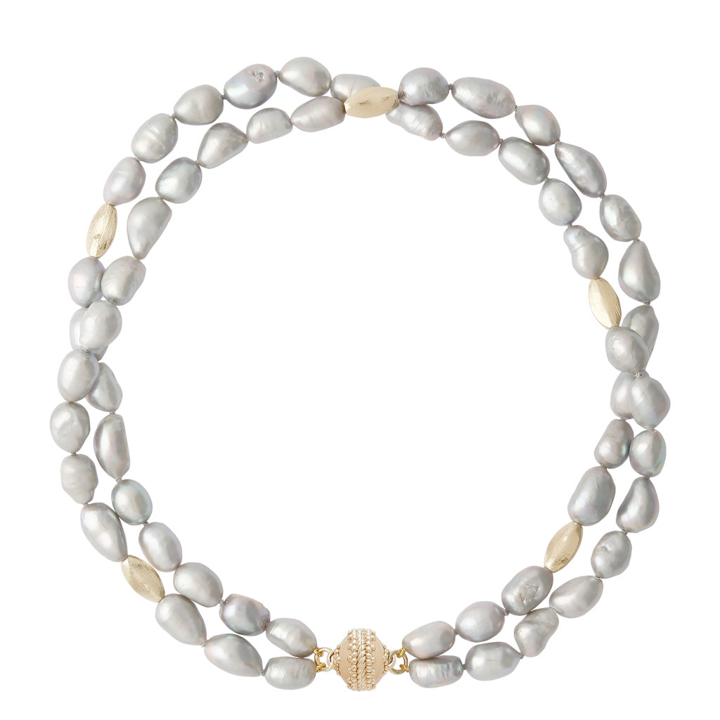 Gold Rush Gray Pearl Double Strand Necklace