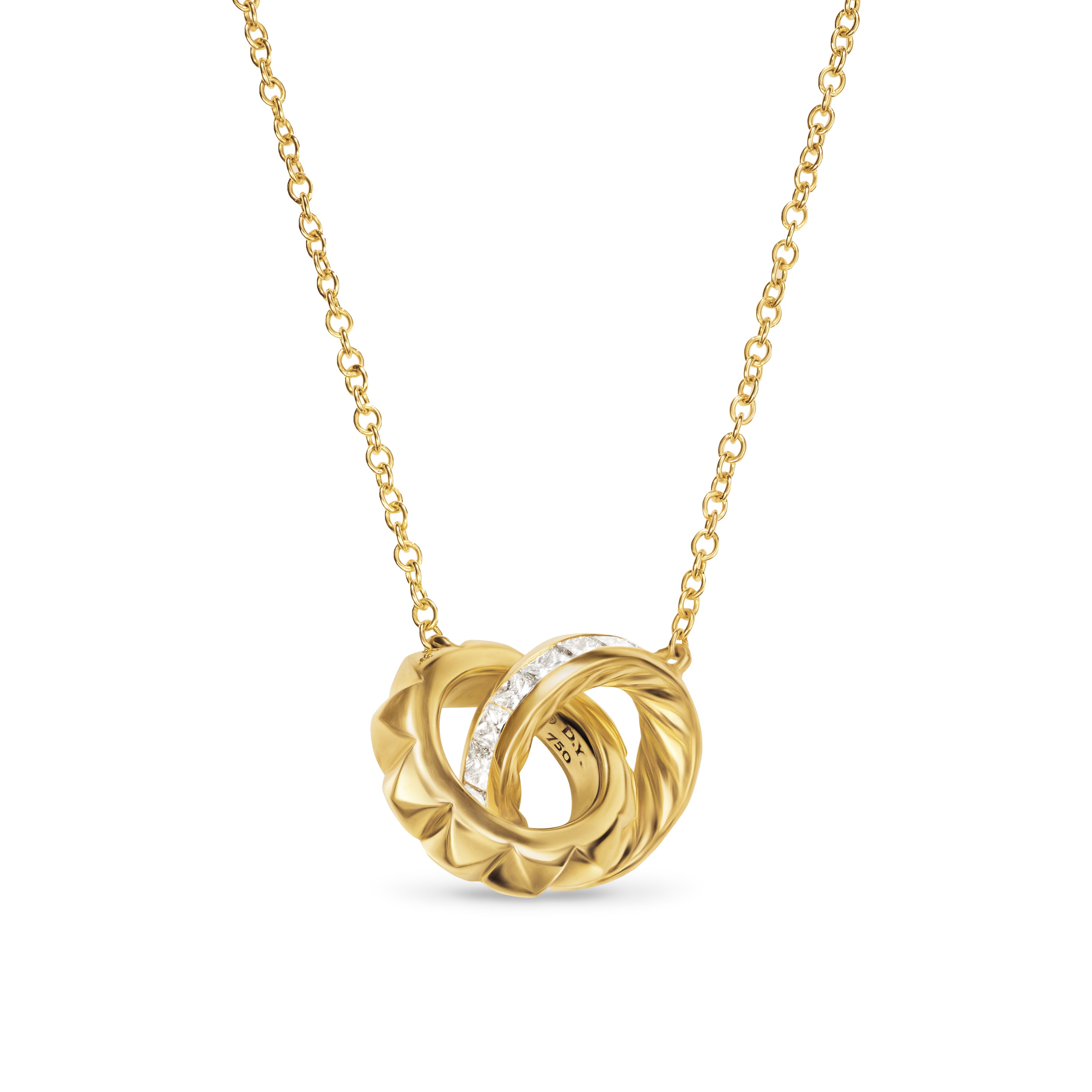 Golden_Child081 Crossover Chain Necklace in 18K Yellow Gold with Diamonds, 18.5mm
