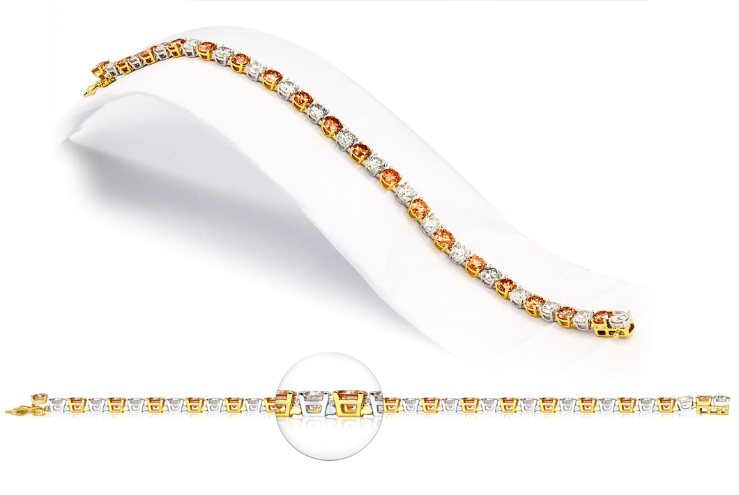 18.00CTTW Orange and White Lab-Created Diamond Tennis Bracelet in 14K White & Yellow Gold