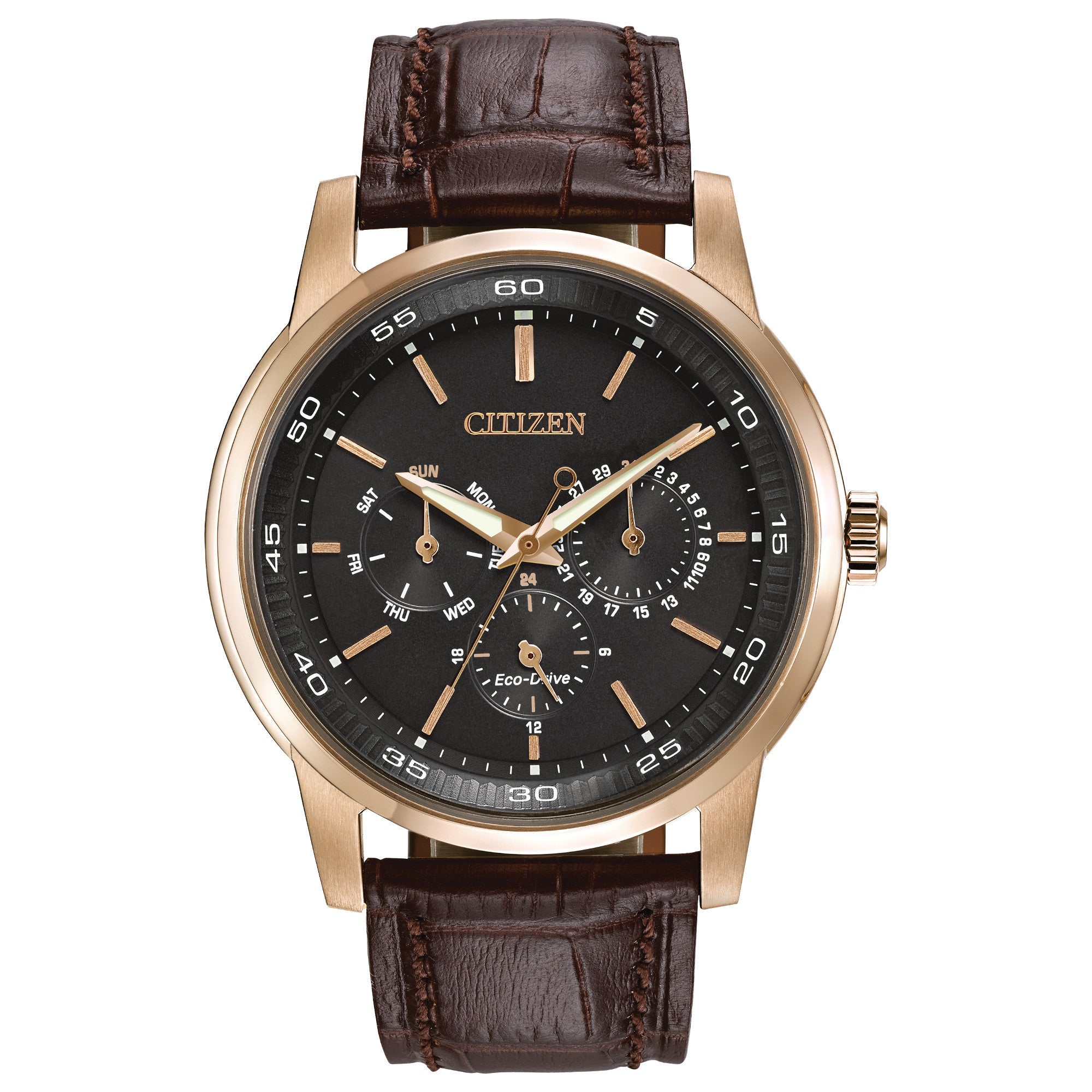 Citizen Corso Rosegold Tone Watch with Brown Leather Strap