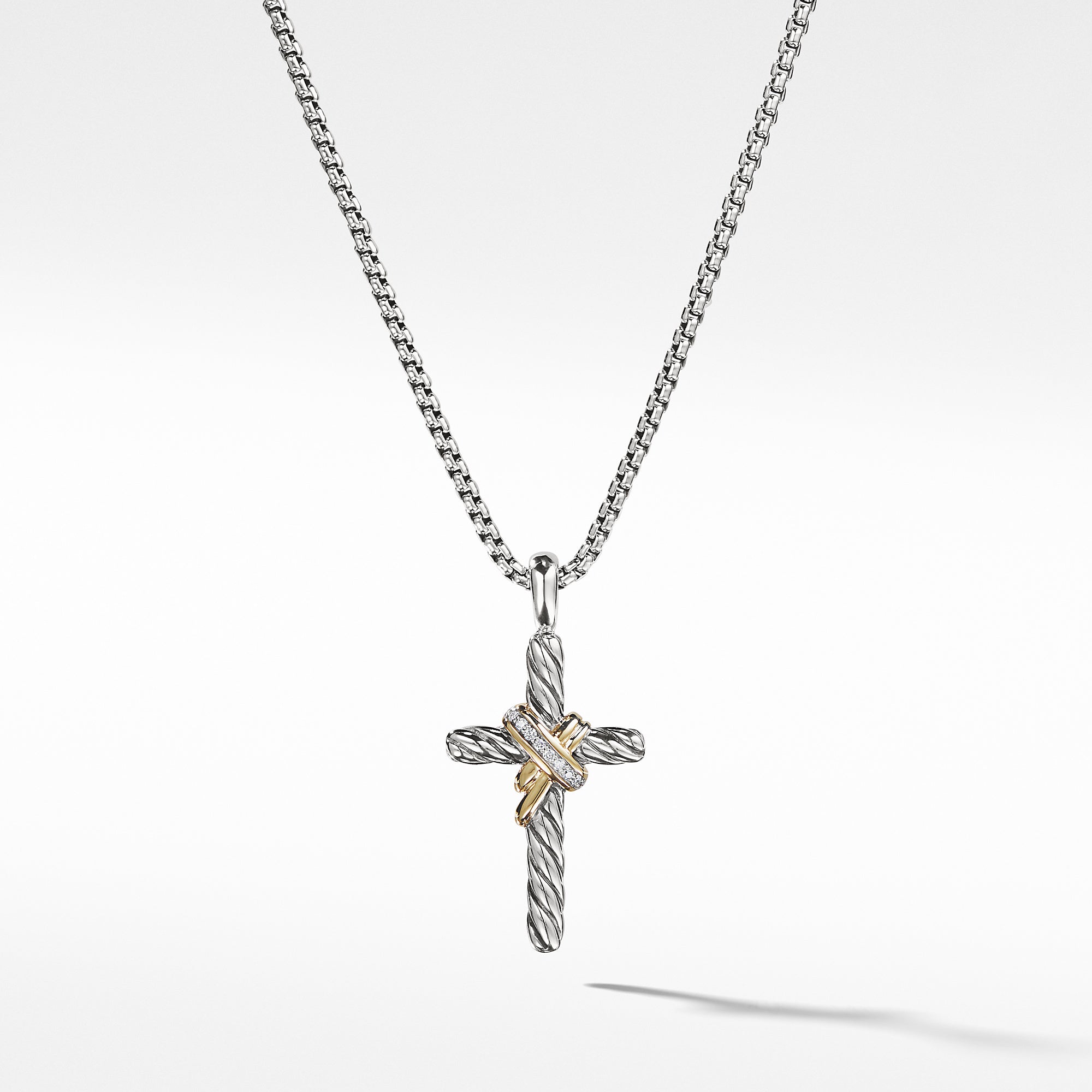 X Cross Necklace in Sterling Silver with 14K Yellow Gold and Pavé  display picture 1