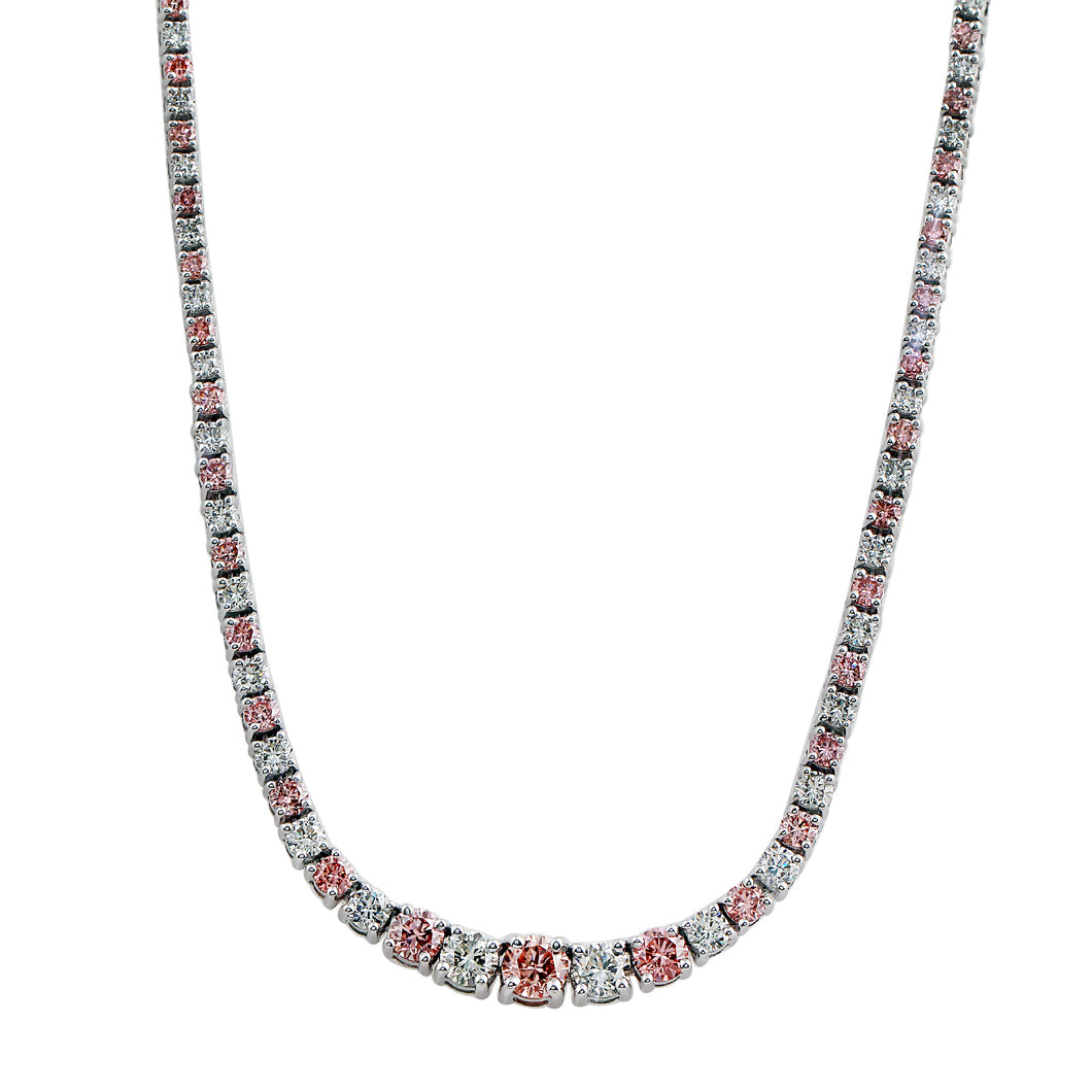 10.00CTTW White and Pink Lab-Created Diamond Graduated Necklace in 14K White Gold