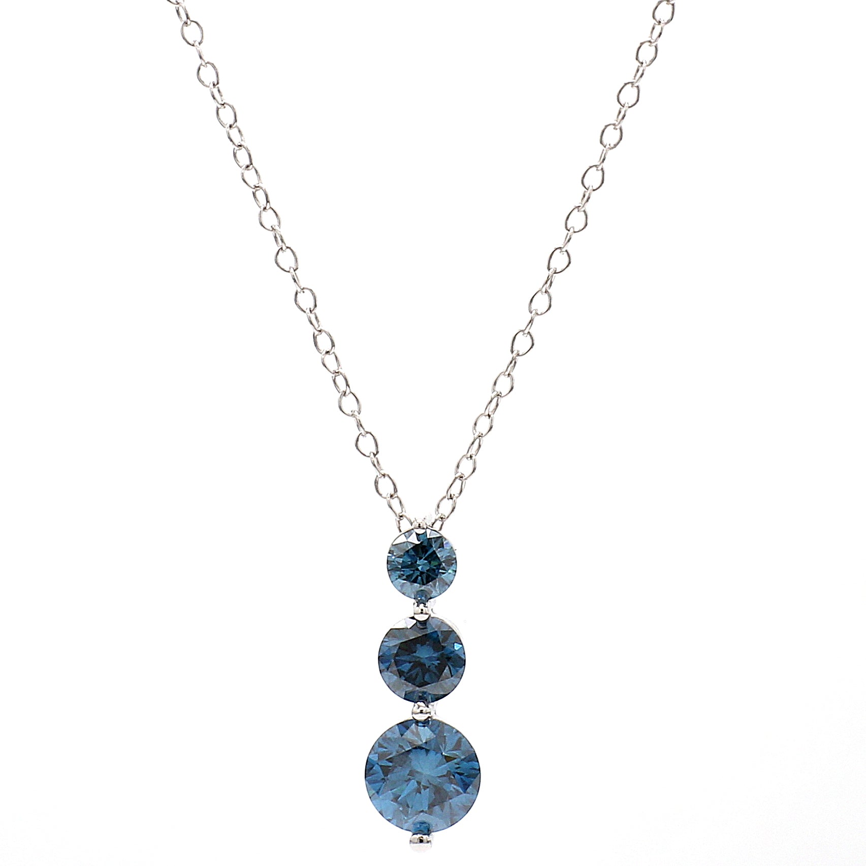 1.50 ctw. Lab Created Blue Diamond 3 Stone Graduated Pendant in 14K White Gold
