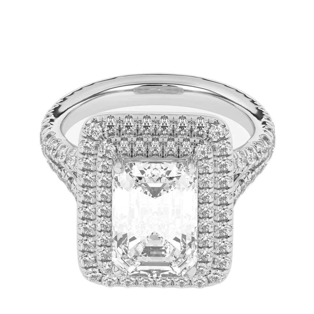 4.54 ct. Emerald Cut Lab-Created Diamond Ring with Double Halo