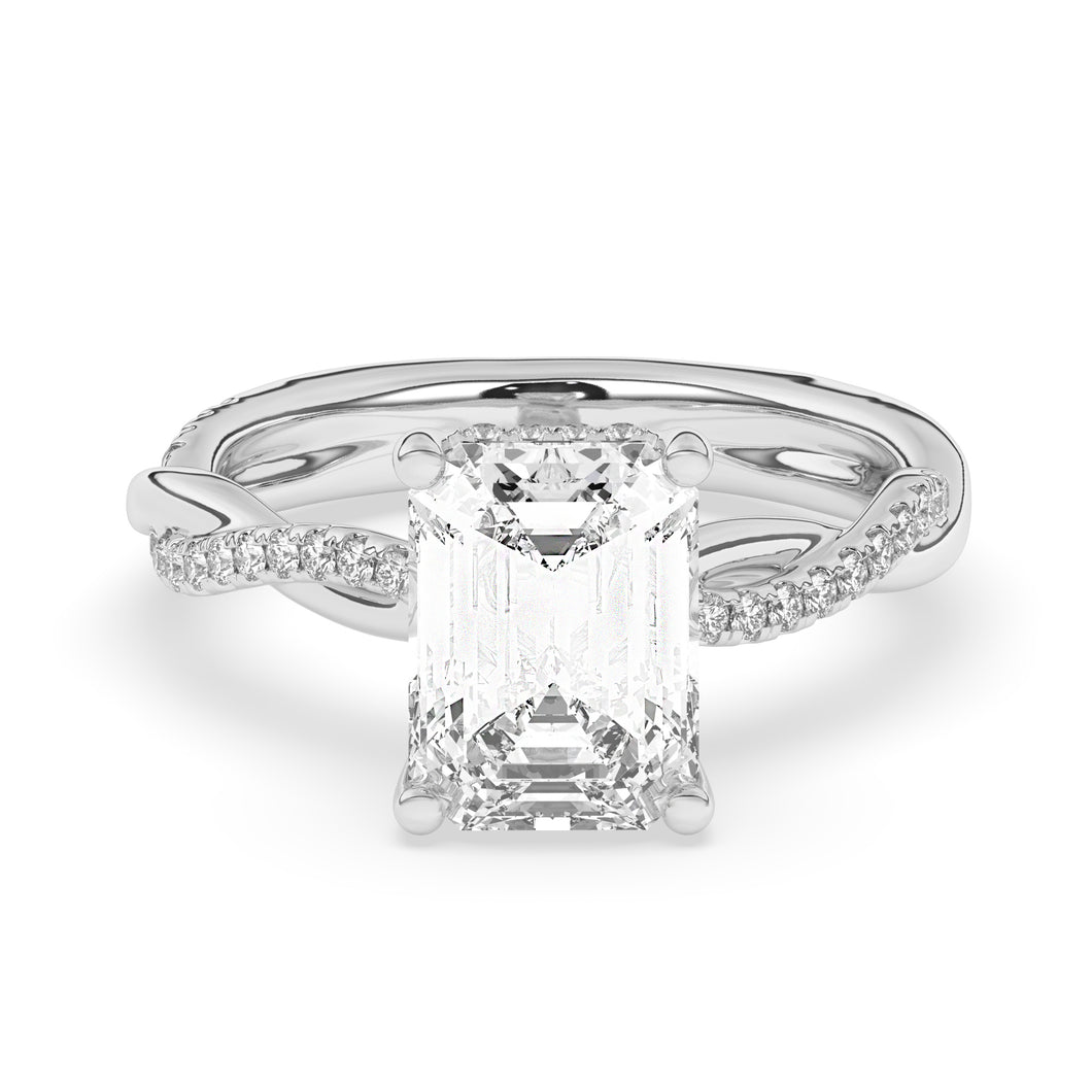 4.05 ct. Emerald Cut Lab-Created Diamond Ring with Twisted Band
