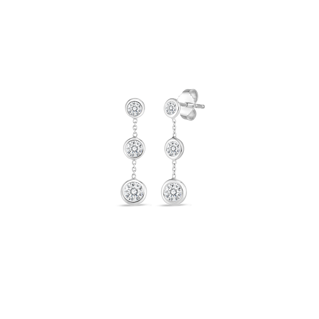 18K White Gold Diamond Bezel Drop Earrings