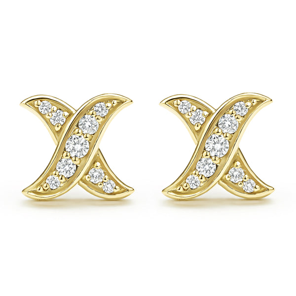 18K Gold X Diamond Stud Earrings