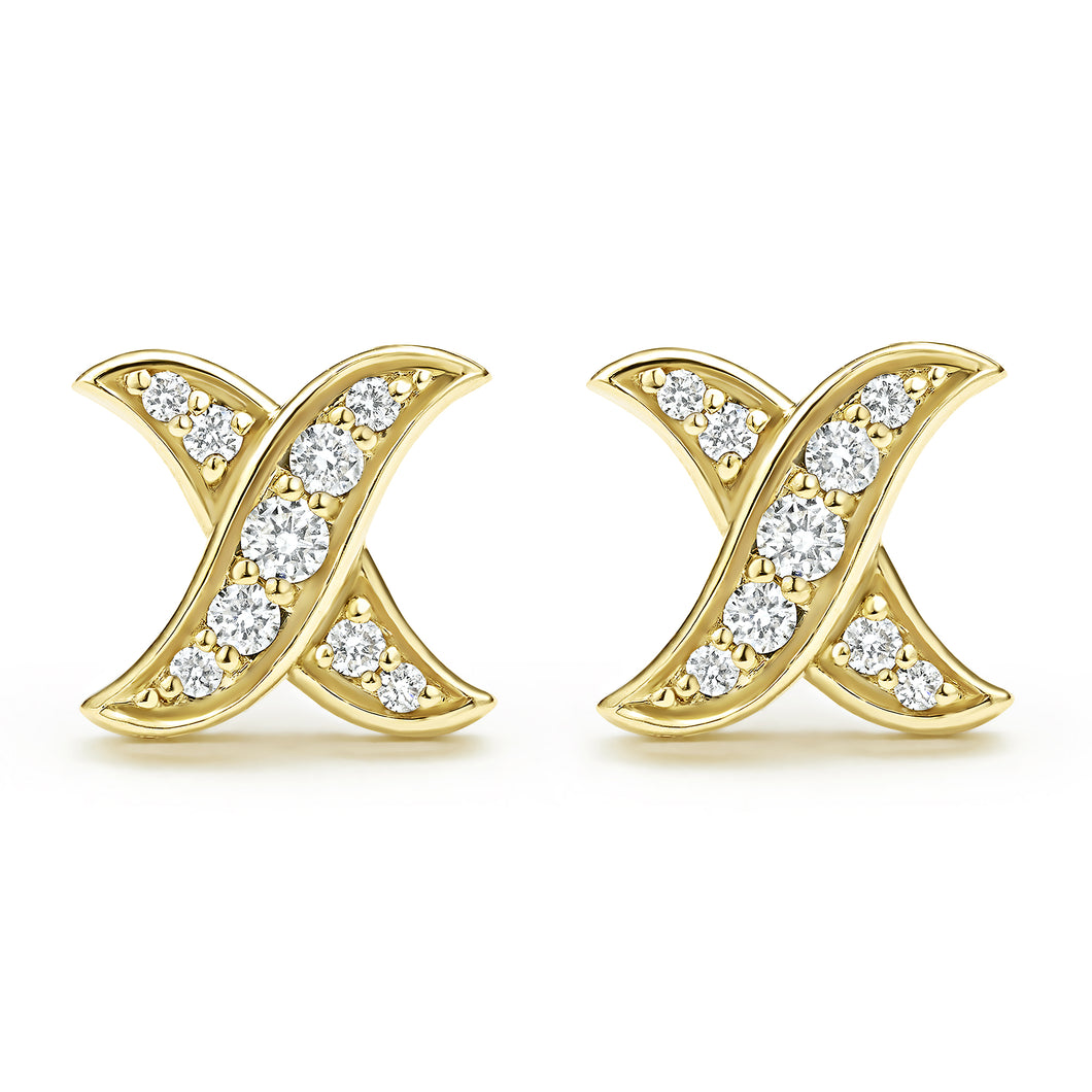 18K Gold X Diamond Stud Earrings
