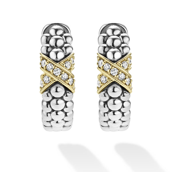 Two-Tone Diamond Huggie Earrings