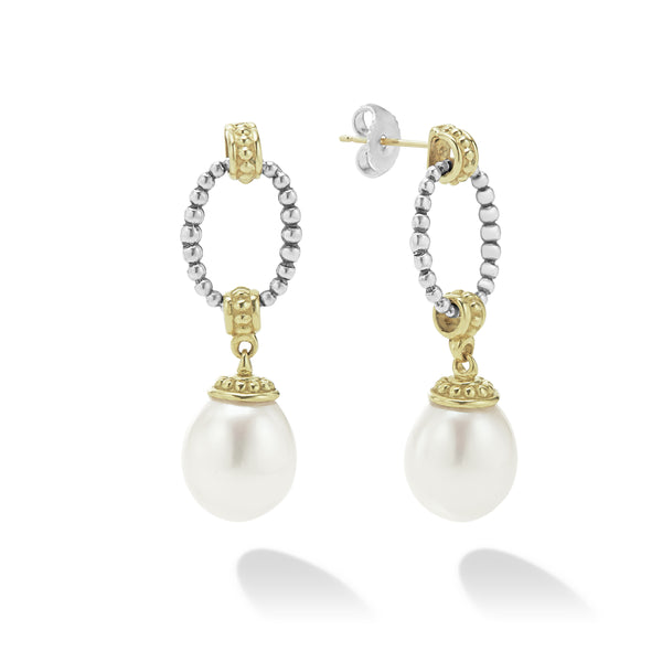 Luna Two-Tone Oval Drop Pearl Earrings
