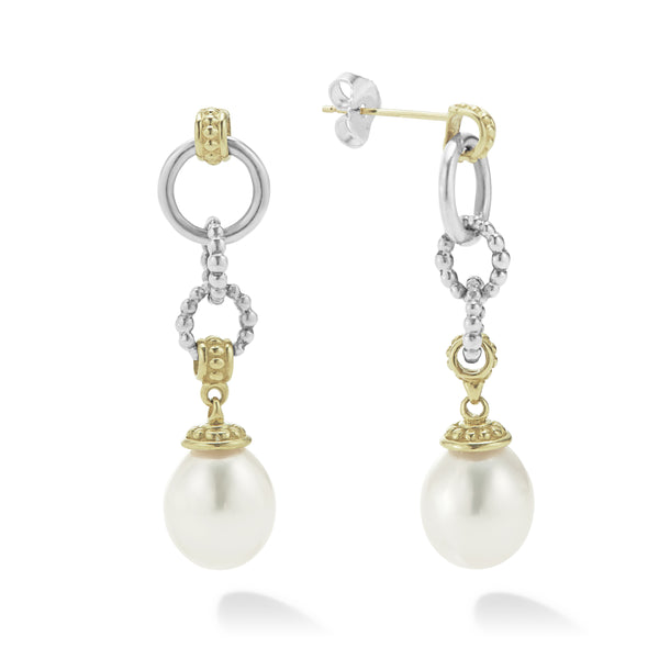 Luna Two-Tone Pearl Circle Drop Earrings