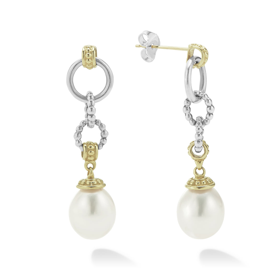 Luna Two-Tone Pearl Circle Drop Earrings