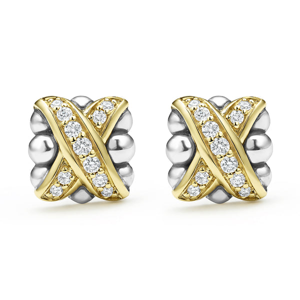 Two-Tone X Diamond Stud Earrings