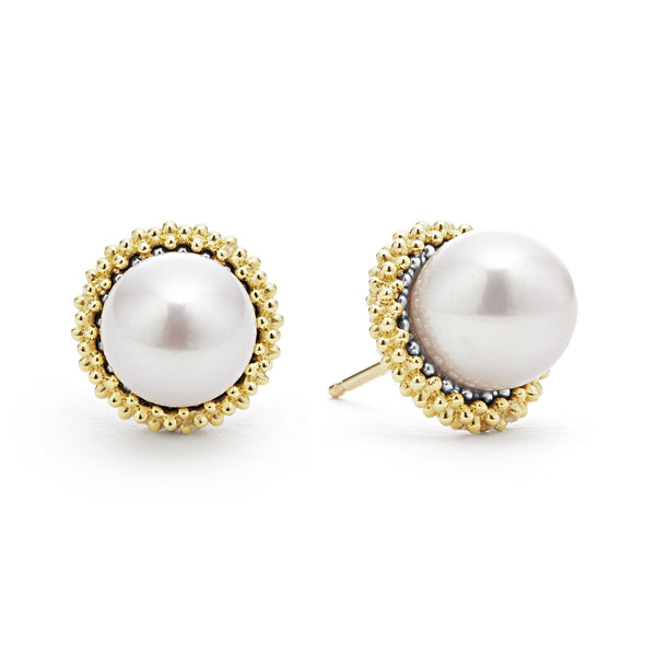 Luna 18K Gold Caviar Pearl Stud Earrings
