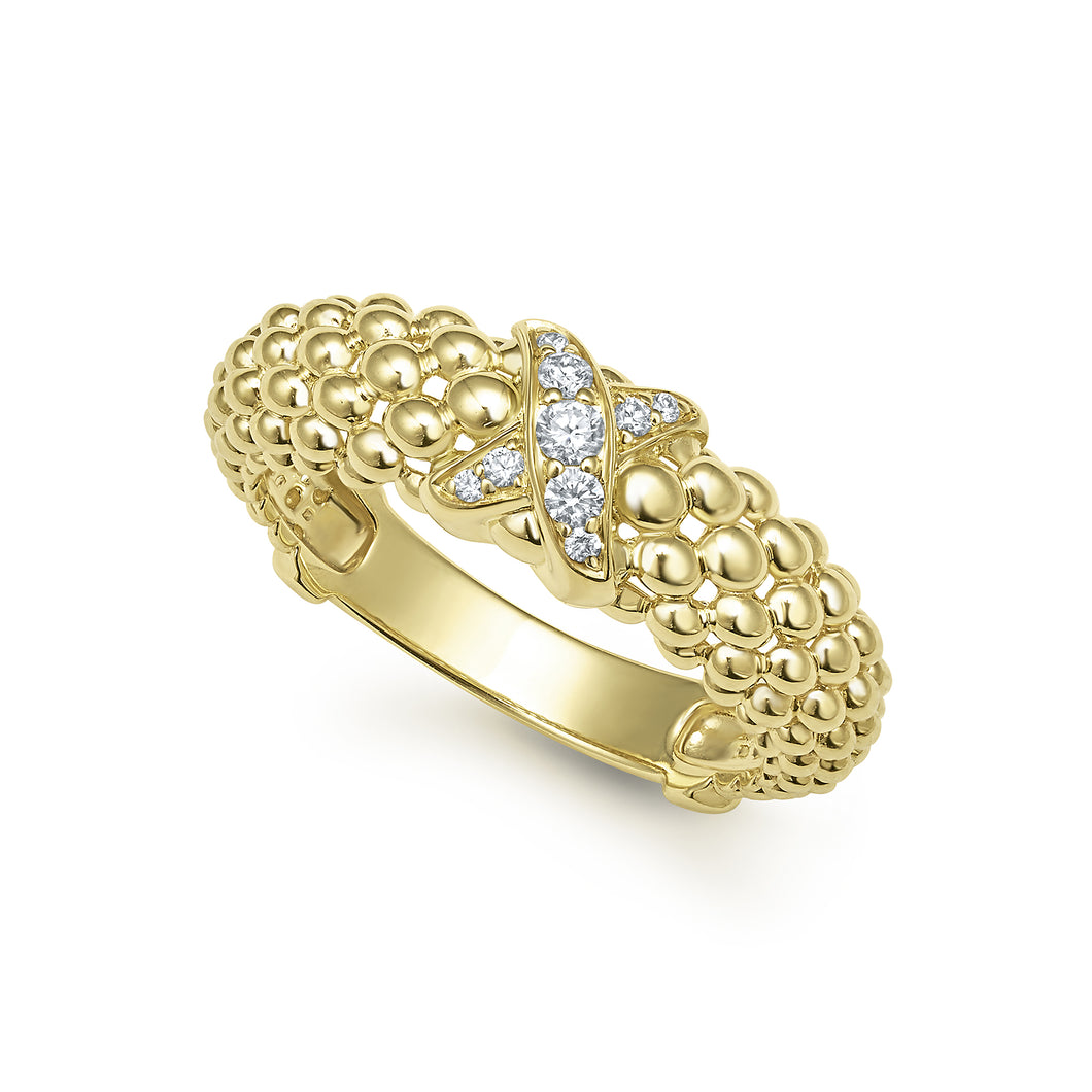 18K Gold X Caviar Diamond Ring
