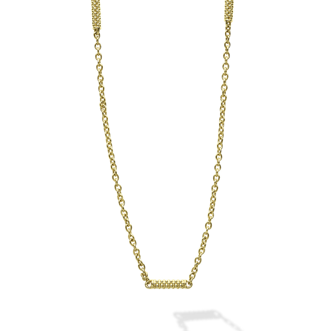 Signature Caviar 18K Gold Superfine Station Chain Necklace