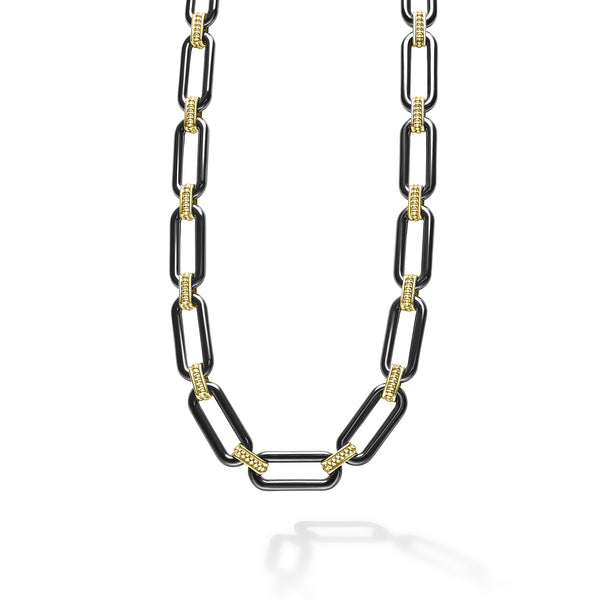 18K Gold and Black Ceramic Link Necklace
