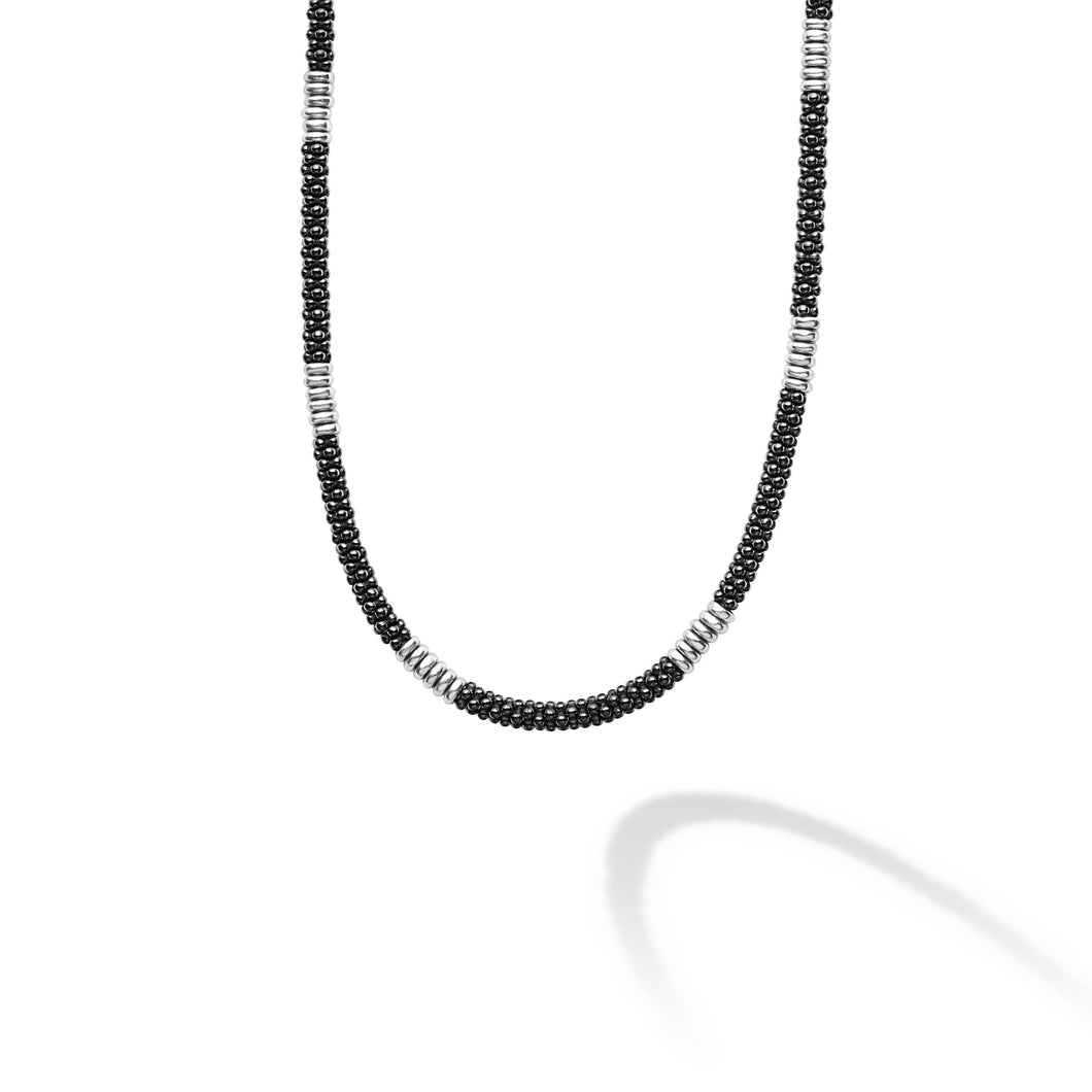 Black Caviar Silver Station Ceramic Beaded Necklace