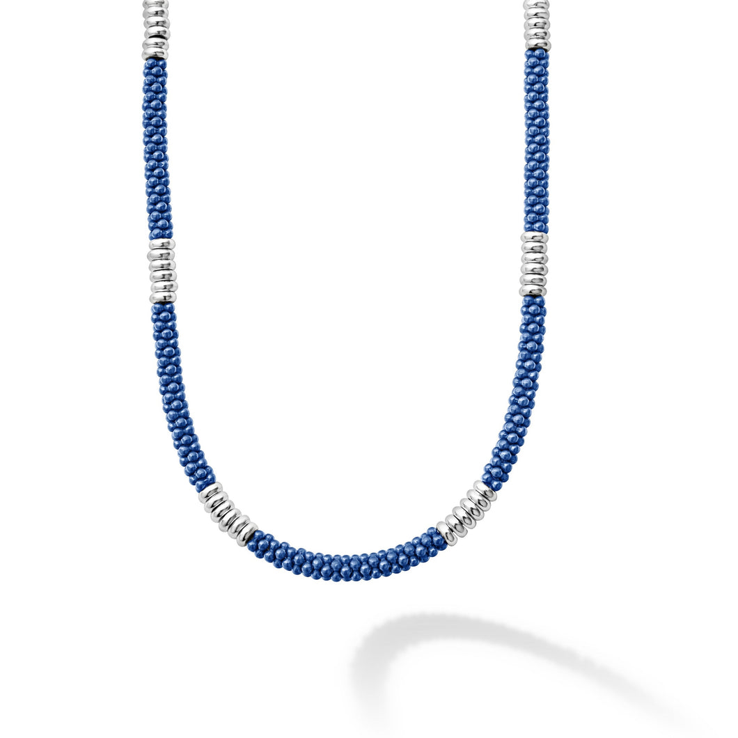 Blue Caviar Silver Station Ceramic Beaded Necklace | 3mm