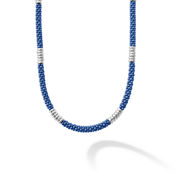 Blue Caviar Silver Station Ceramic Beaded Necklace | 3mm