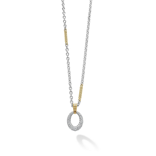 Caviar Lux Two-Tone Oval Diamond Pendant Necklace