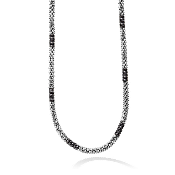 Black Caviar Silver Station Ceramic Beaded Necklace
