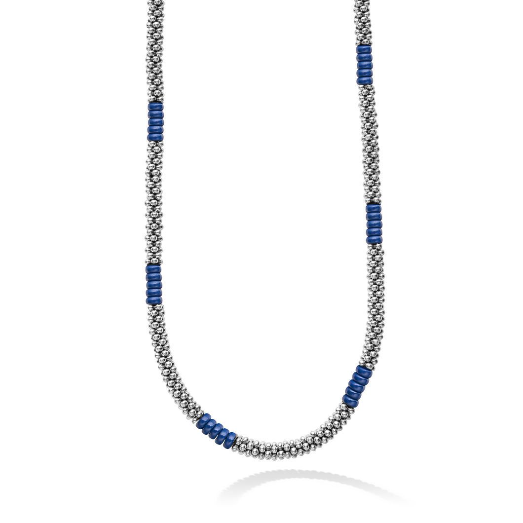 Blue Caviar Silver Station Ceramic Beaded Necklace 3mm