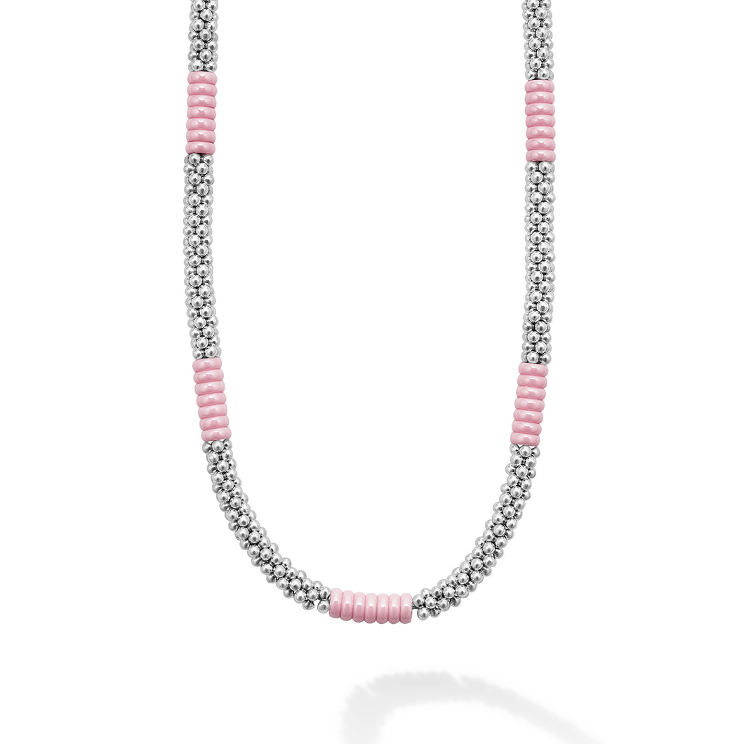 Pink Caviar Silver Station Ceramic Beaded Necklace | 5mm