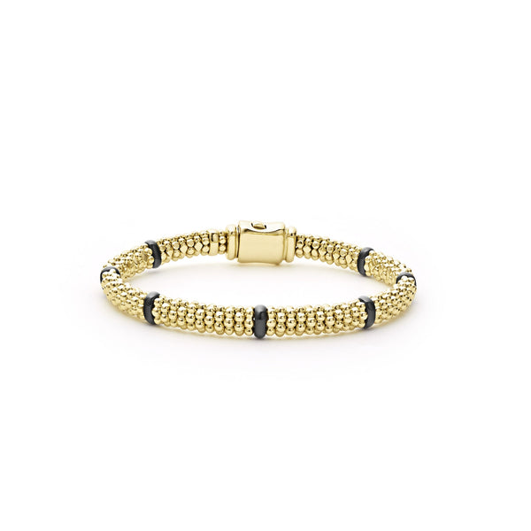Black Caviar Ceramic and 18K Gold Caviar Bracelet | 6mm