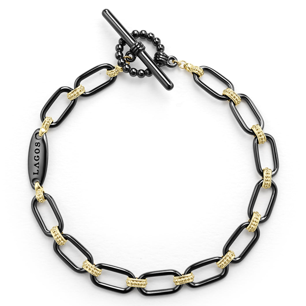 18K Gold and Black Ceramic Link Bracelet