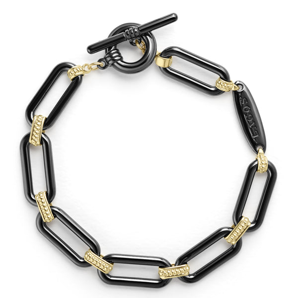 18K Gold and Black Ceramic Link Bracelet