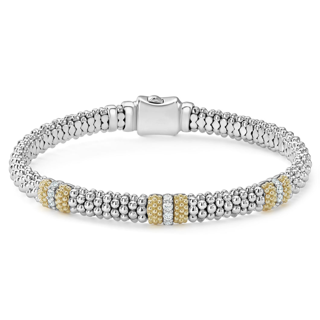 Three Station Diamond Caviar Bracelet | 6mm