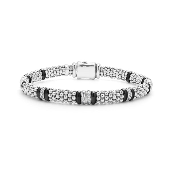 Black Caviar Four Station Diamond Caviar Bracelet | 6mm