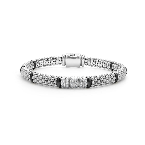 Black Caviar Six Station Diamond Caviar Bracelet | 6mm