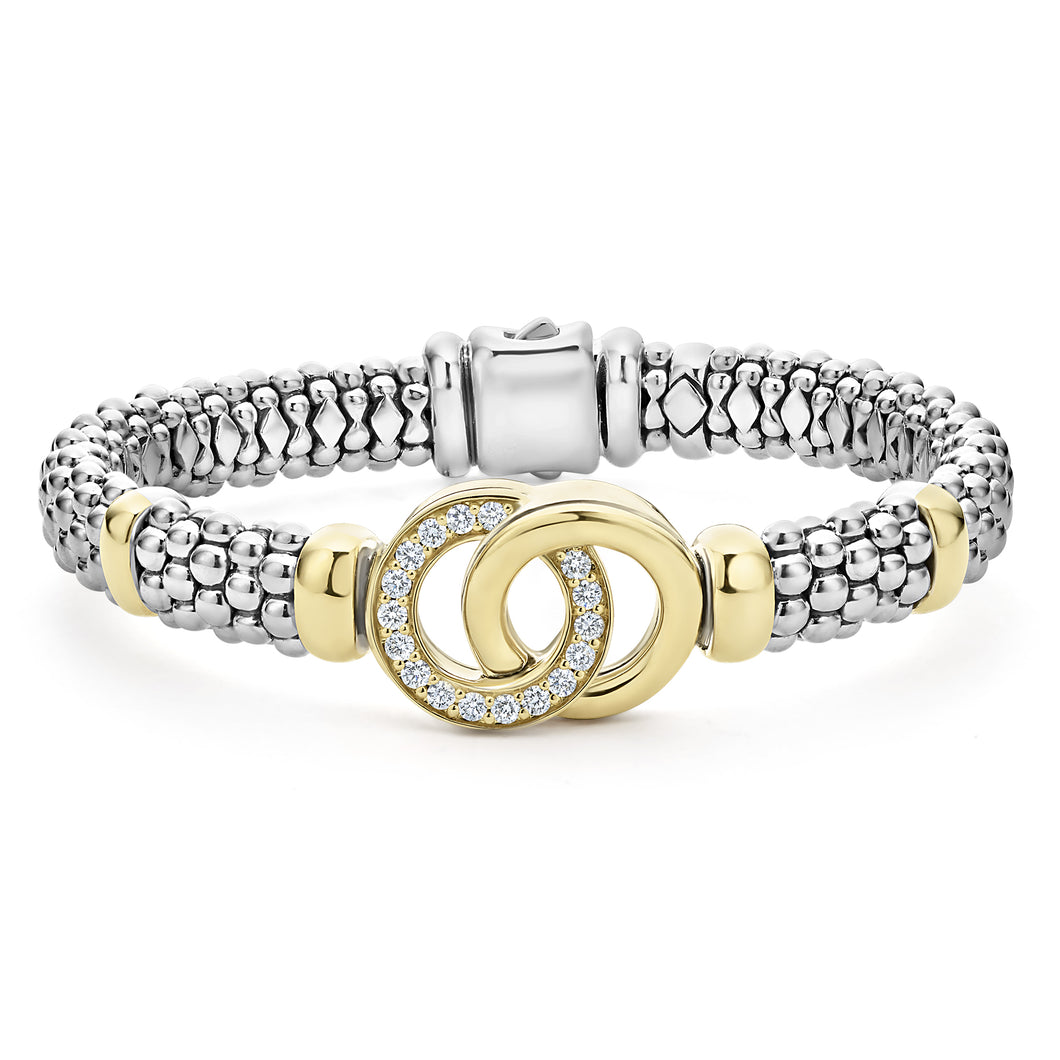 Two-Tone Interlocking Diamond Caviar Bracelet | 9mm
