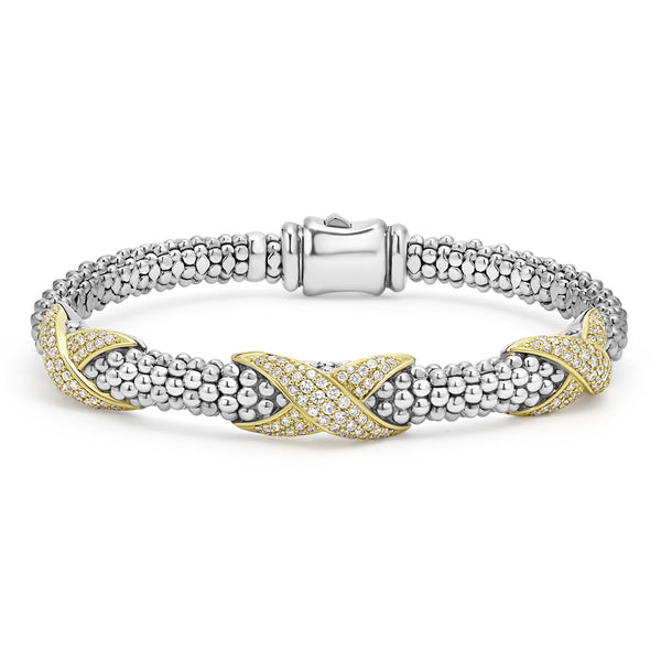 Embrace Three Station Diamond X Caviar Bracelet | 6mm