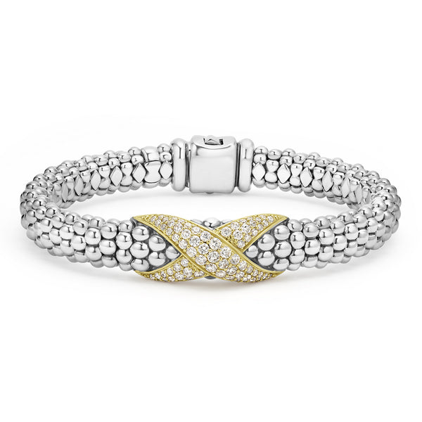 Embrace Two-Tone Diamond X Caviar Bracelet | 9mm