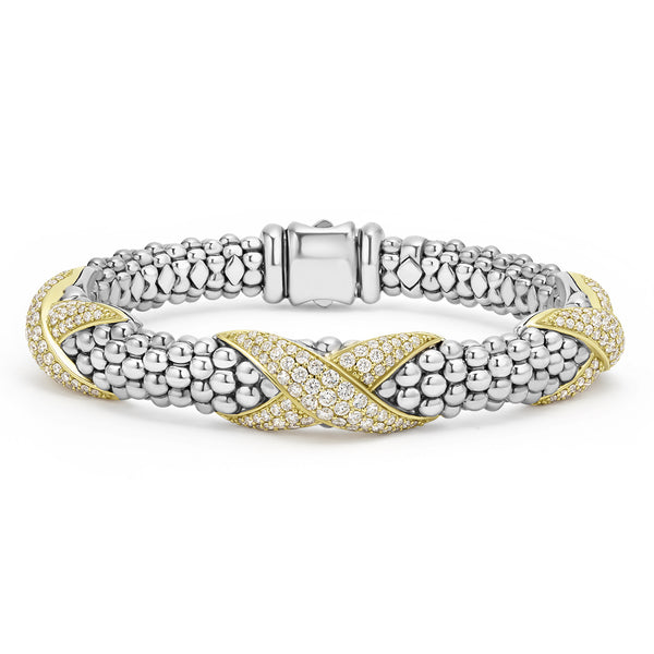 Embrace Three Station Diamond X Caviar Bracelet | 9mm