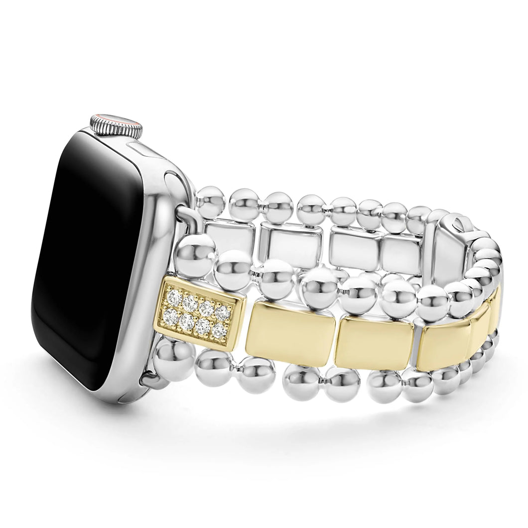 Smart Caviar 18K Gold and Sterling Silver Single Diamond Watch Bracelet 38-45mm