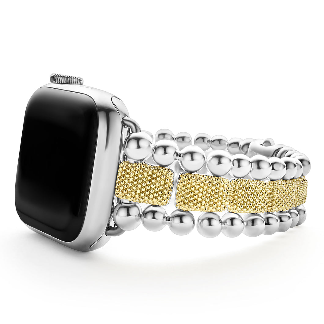 18K Gold and Sterling Silver Caviar Beaded Watch Bracelet 38-45mm
