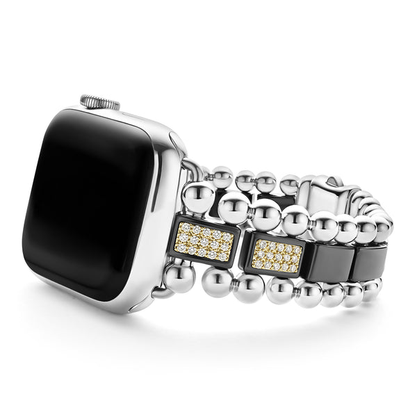 Black Ceramic Half Diamond Watch Bracelet 38-45mm