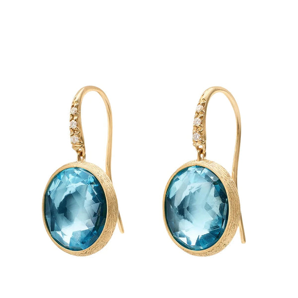 18K Yellow Gold Blue Topaz Drop Earrings with Diamonds
