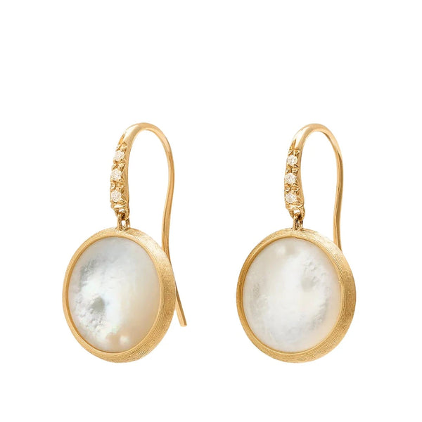 18K Yellow Gold Mother of Pearl Drop Earrings with Diamonds