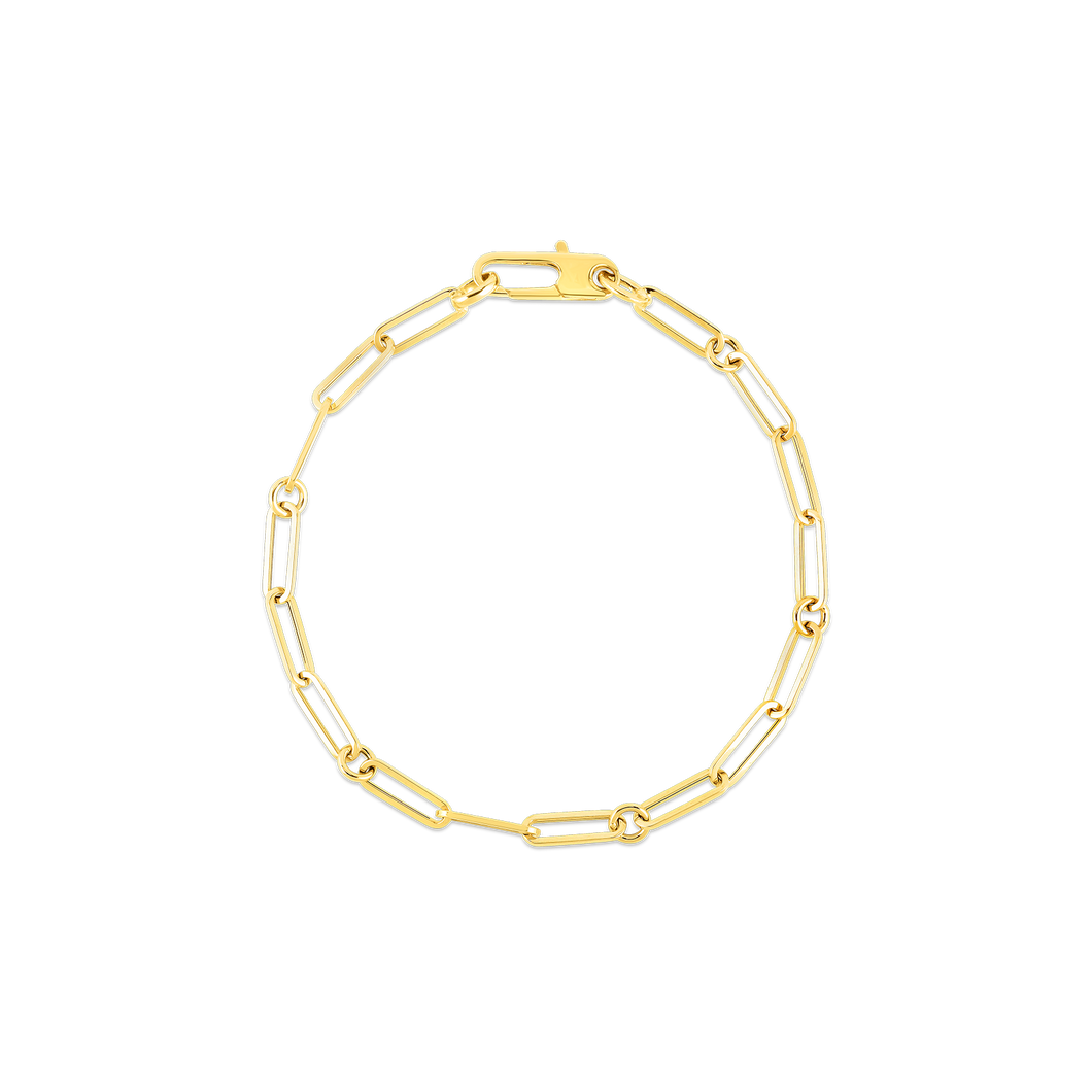 18K Yellow Designer Gold Paperclip & Round Link Bracelet