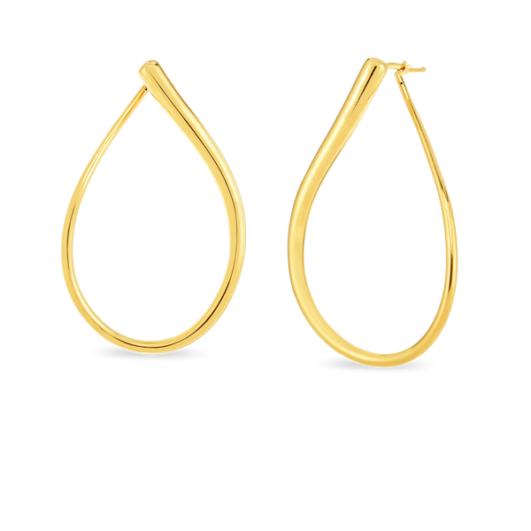 18K Yellow Designer Gold Large Open Teardrop Hoop Earrings